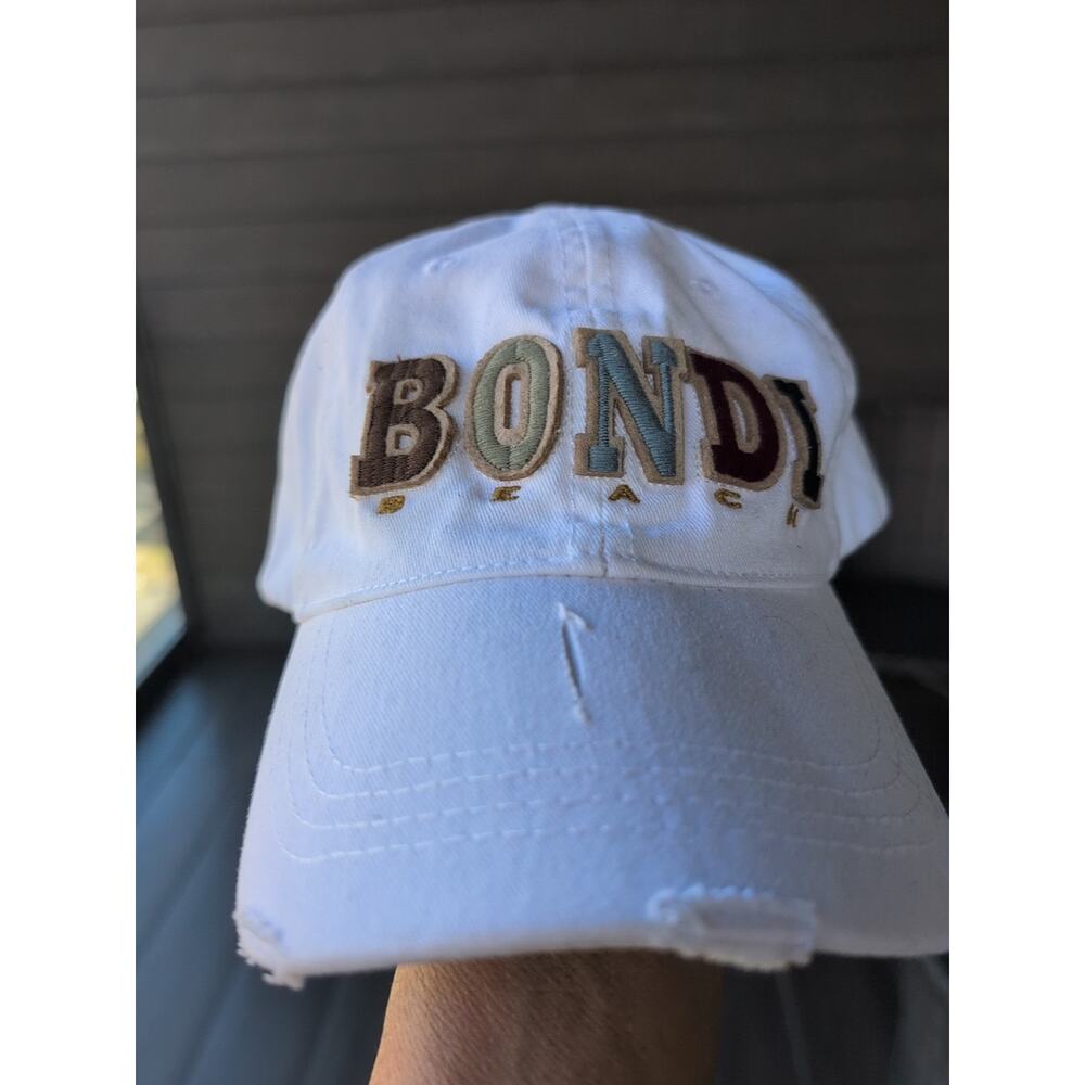 Bondi Beach 6 Panel Cotton Australia Trucker Hat White Distressed